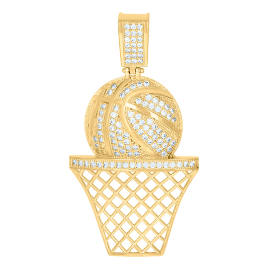 10K Gold Two-Tone Cubic-Zirconia Mens Basket Ball Sports Charm Pendant