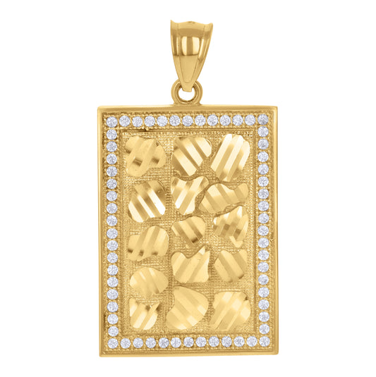 10K Gold Two-Tone Diamond-Cut Cubic-Zirconia Mens Rectangular Nugget Charm Pendant