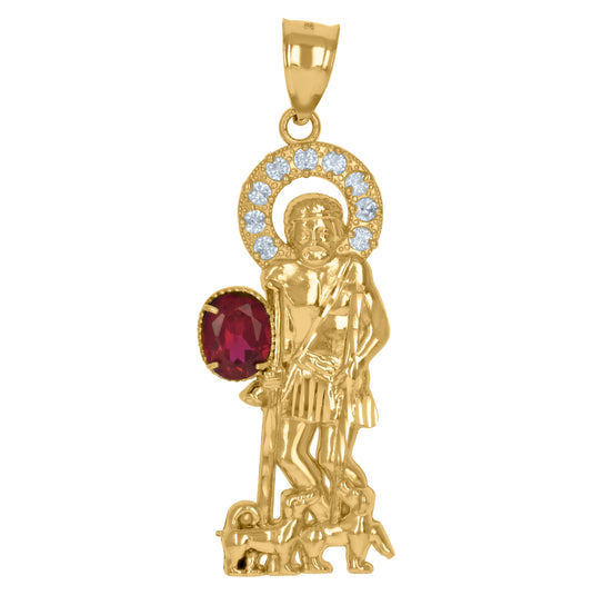 10K Yellow Gold Mens White Purple Cubic Zirconia Saints St. Lazarus Religious Charm Pendant