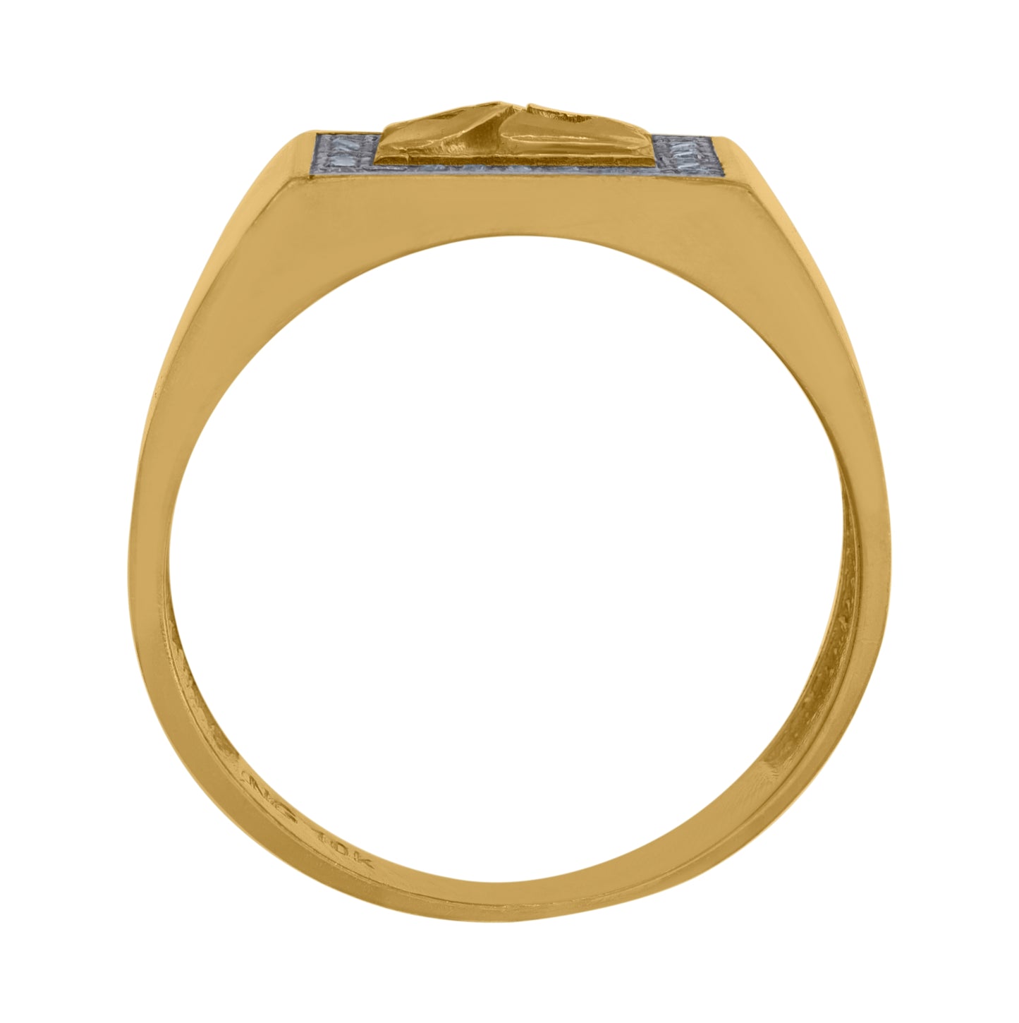 10K Two-Tone Gold Mens Cubic Zirconia Diamond Cut Nugget Square Head Ring