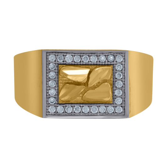 10K Two-Tone Gold Mens Cubic Zirconia Diamond Cut Nugget Square Head Ring