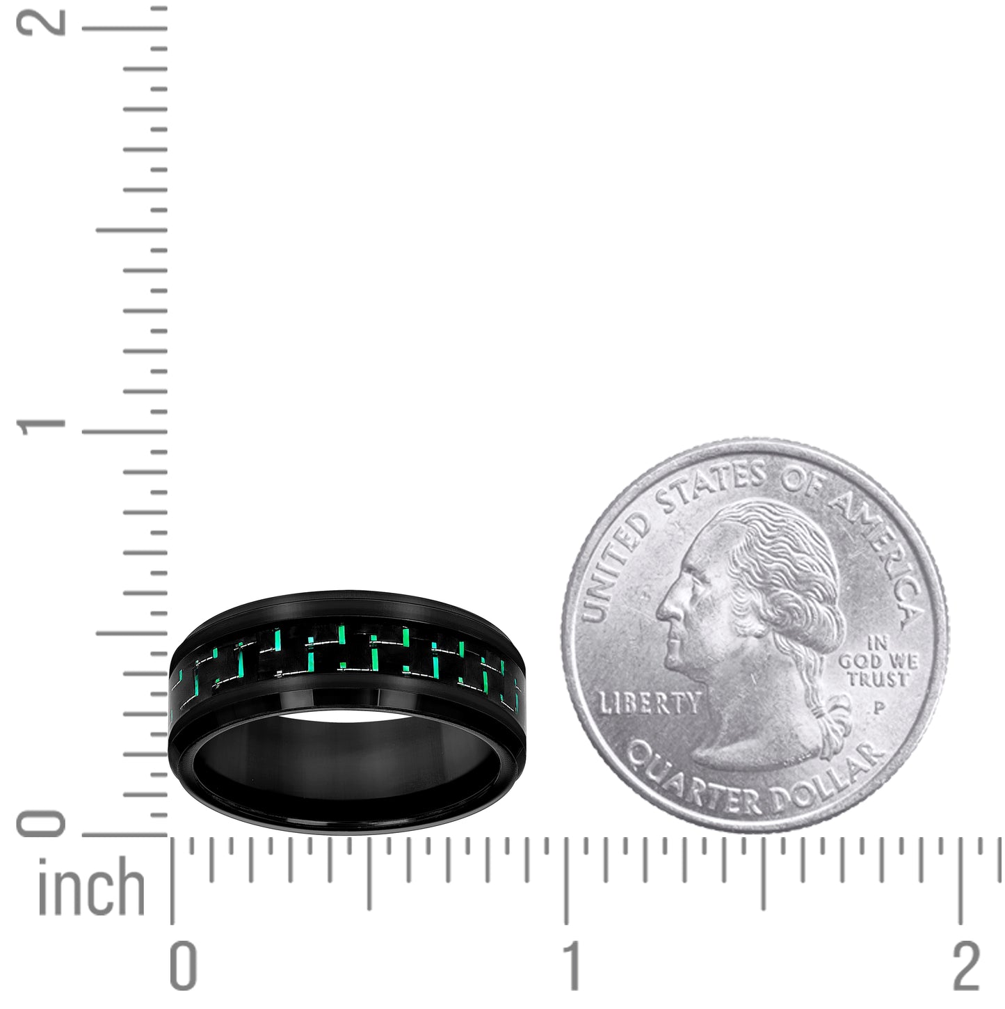 Tungsten Green-Black Carbon Fiber Inlay Comfort-fit 8mm Sizes 7 - 14 Bridal Anniversary Engagement Wedding Band
