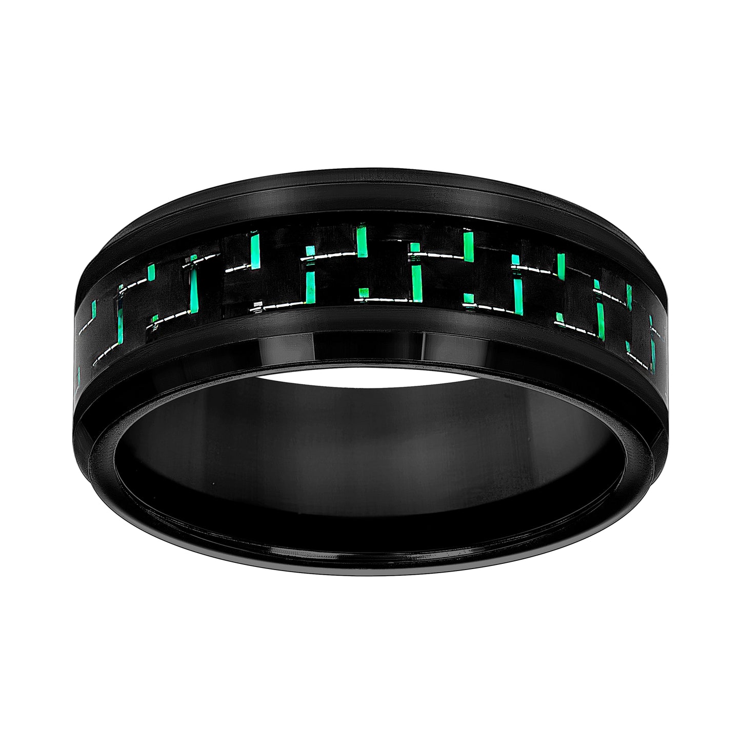 Tungsten Green-Black Carbon Fiber Inlay Comfort-fit 8mm Sizes 7 - 14 Bridal Anniversary Engagement Wedding Band