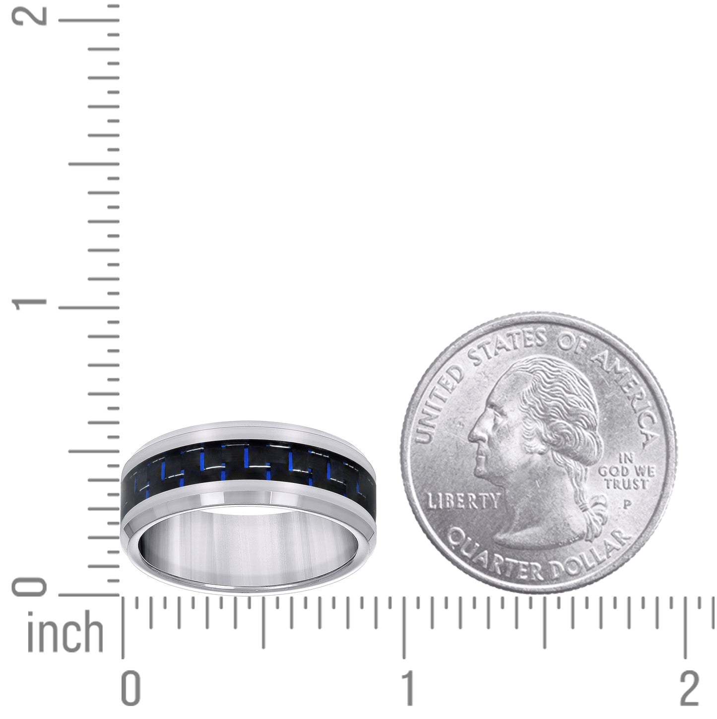 Tungsten Blue Carbon Fiber Inlay Polished Beveled Edges Comfort-fit 8mm Sizes 7 - 14 Bridal Anniversary Engagement Wedding Band