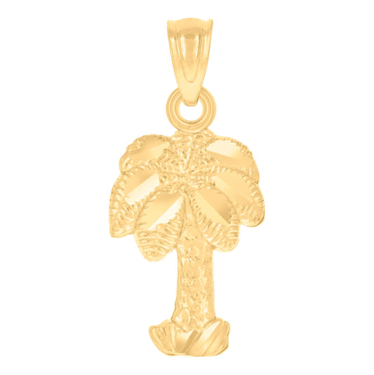 10K Yellow Gold Womens Diamond-Cut Palm Tree Beach Charm Pendant
