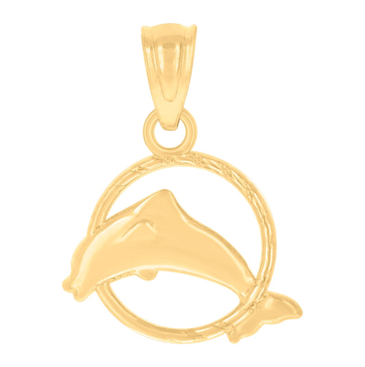 10K Yellow Gold Womens Diamond-Cut Dolphin In Ring Charm Pendant