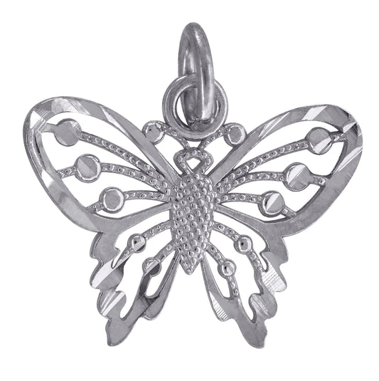 10K White Gold Womens Diamond-Cut Butterfly Charm Pendant
