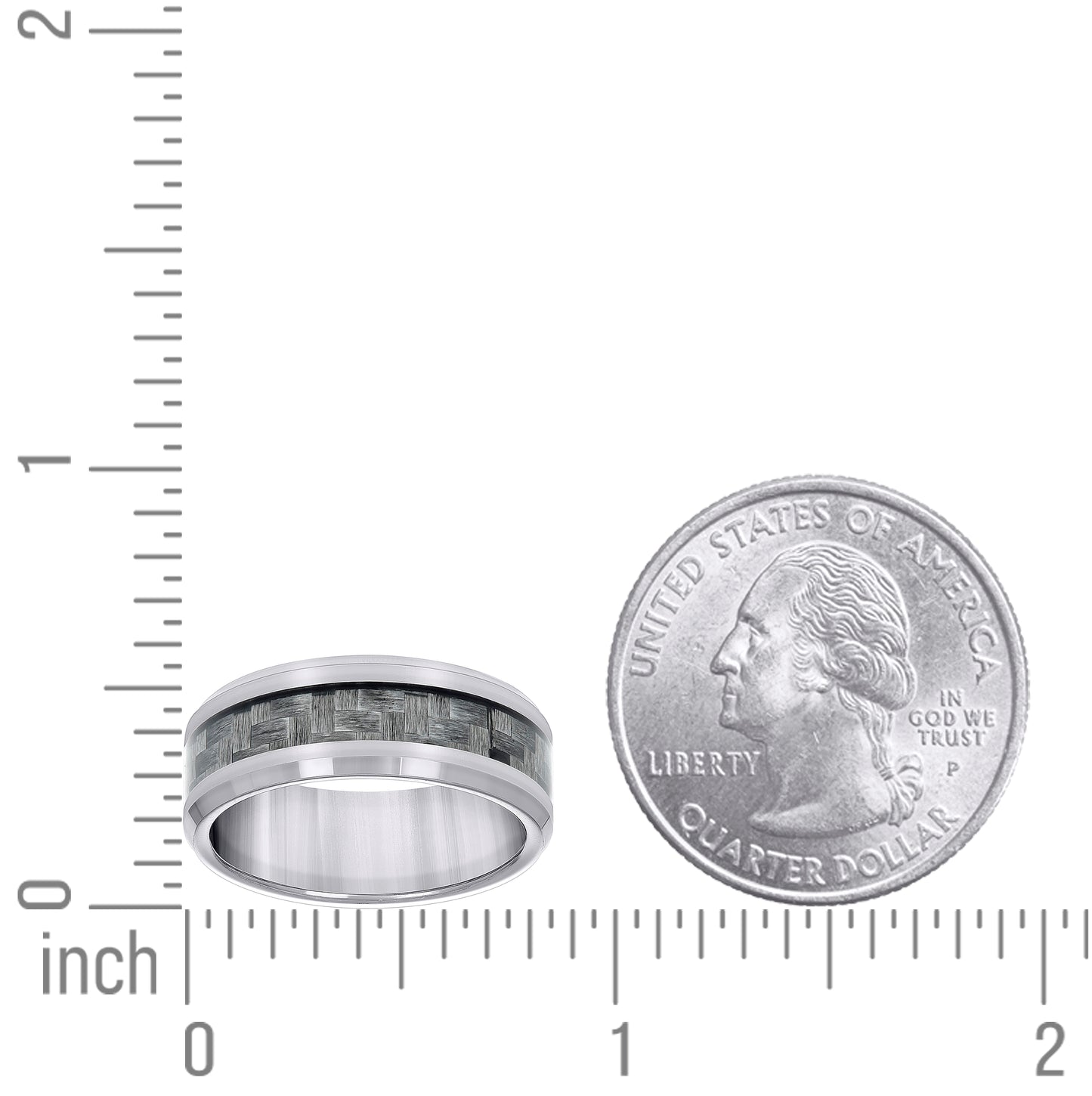 Tungsten Grey Carbon Fiber Inlay Comfort-fit 8mm Sizes 7 - 14 Bridal Anniversary Engagement Wedding Band