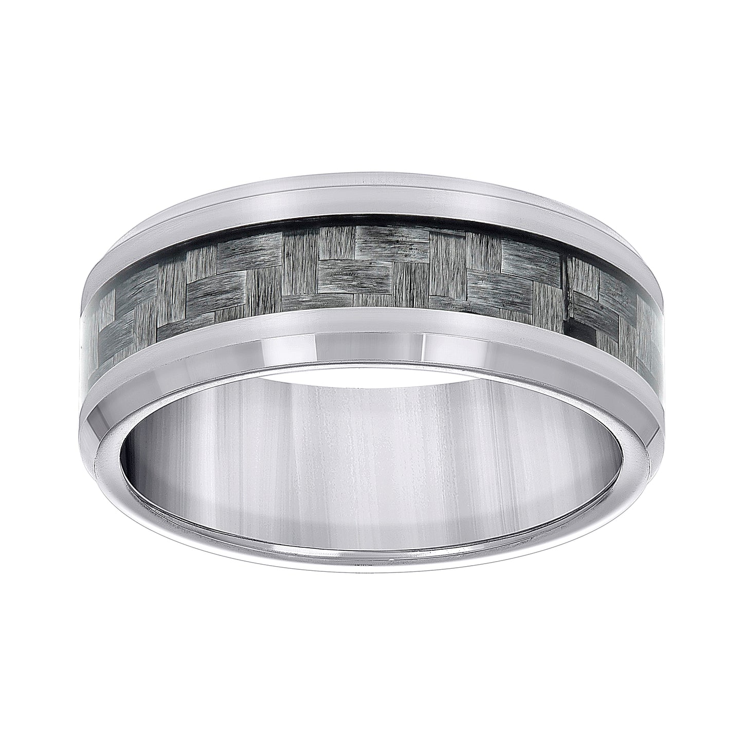 Tungsten Grey Carbon Fiber Inlay Comfort-fit 8mm Sizes 7 - 14 Bridal Anniversary Engagement Wedding Band