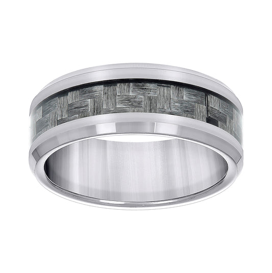 Tungsten Grey Carbon Fiber Inlay Comfort-fit 8mm Sizes 7 - 14 Bridal Anniversary Engagement Wedding Band