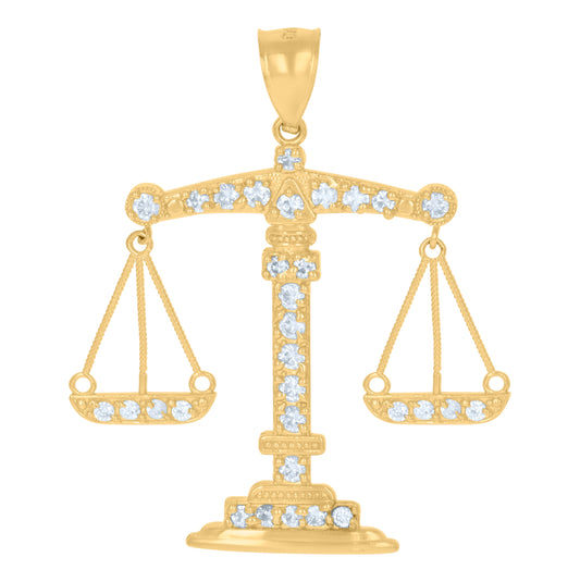 10K Yellow Gold Mens Cubic-Zirconia Libra Zodiac Sign Charm Pendant