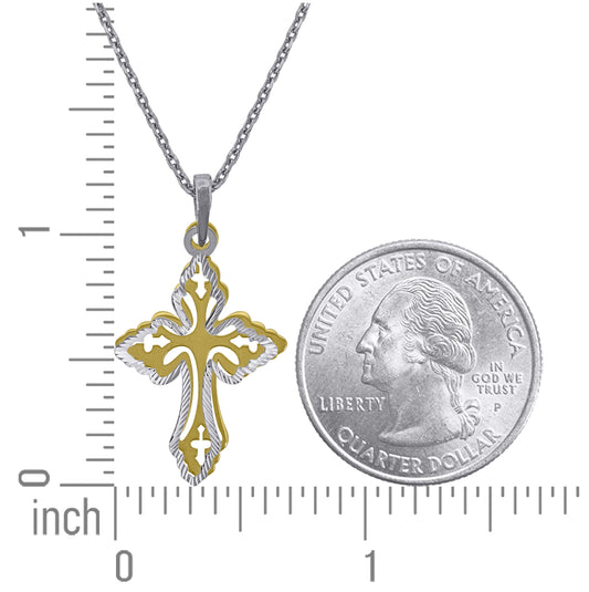 Sterling Silver Yellow-Tone Women Rolo Link Cross Necklace