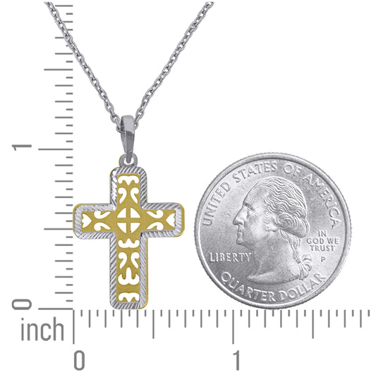 Sterling Silver Yellow-Tone Women Rolo Link Cross Necklace