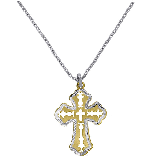 Sterling Silver Yellow-Tone Women Rolo Link Cross Necklace