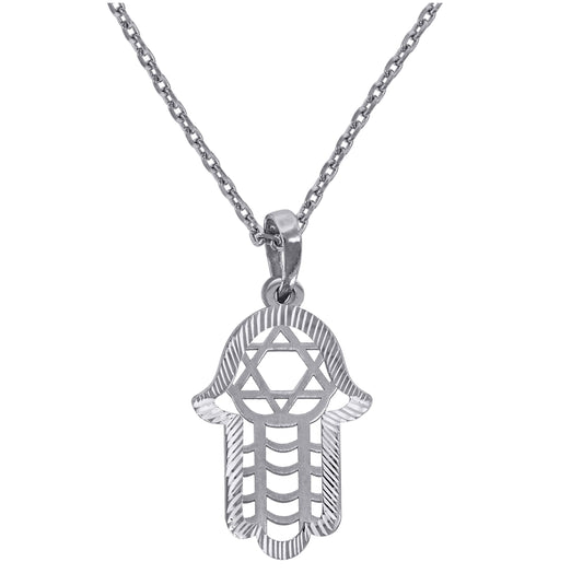 Sterling Silver Women Rolo Link Humsa Necklace