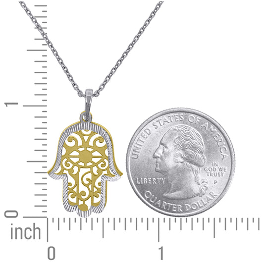 Sterling Silver Yellow-Tone Women Rolo Link Humsa Necklace
