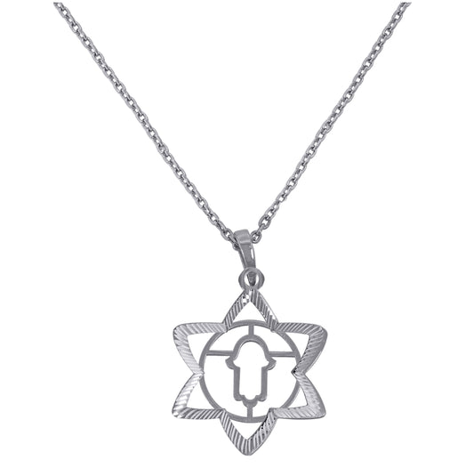 Sterling Silver Women Rolo Link Star Of David Necklace