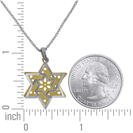 Sterling Silver Yellow-Tone Women Rolo Link Star Of David Necklace