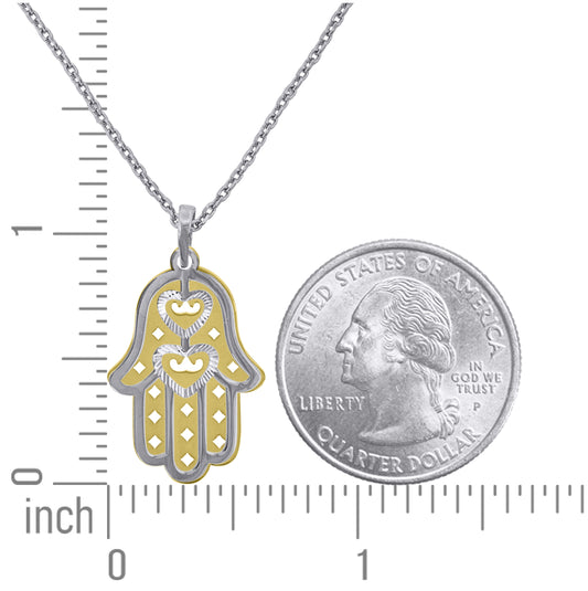 Sterling Silver Yellow-Tone Women Rolo Link Humsa Necklace
