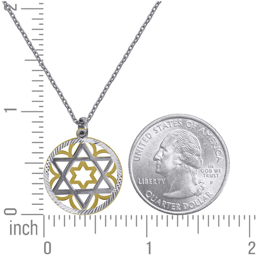 Sterling Silver Yellow-Tone Women Rolo Link Star Of David Necklace