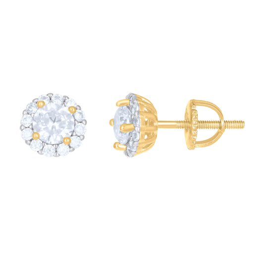 Sterling Silver Or Yellow-Tone Cubic Zirconia Unisex Flower Stud Earrings