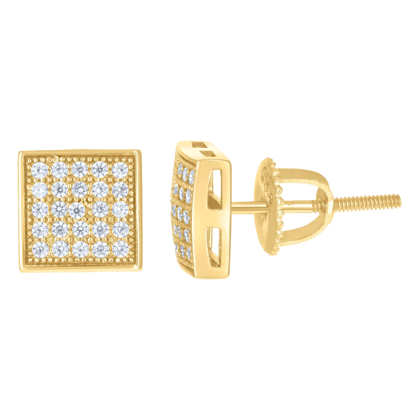 Sterling Silver Or Yellow-Tone Cubic Zirconia Unisex Round Stud Earrings