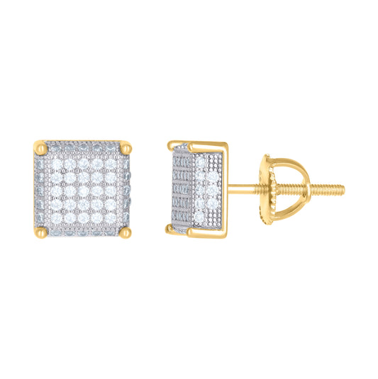 Sterling Silver Or Yellow-Tone Unisex Cubic-Zirconia Square Fashion Stud Earrings