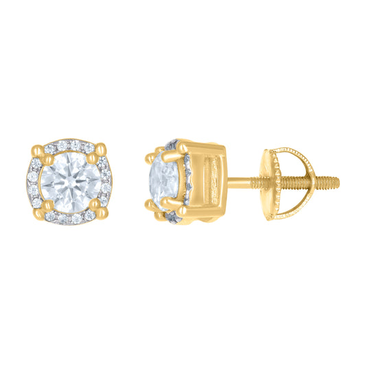 Sterling Silver Or Yellow-tone Unisex Cubic-Zirconia Fashion Stud Earrings