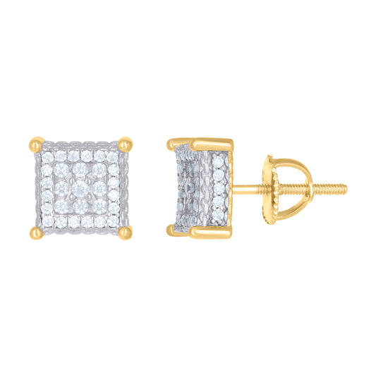 Sterling Silver Or Yellow-Tone Cubic Zirconia Unisex Square Kite Stud Earrings