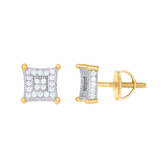 Sterling Silver Or Yellow-Tone Unisex Cubic-Zirconia Square Fashion Stud Earrings