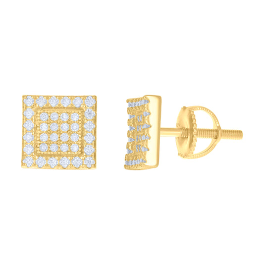 Sterling Silver Or Yellow-Tone Unisex Cubic Zirconia Square Stud 8.3mm Earrings