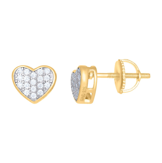 Sterling Silver Or Yellow-Tone Womens And Men Unisex Round Cubic Zirconia Heart Stud Cluster Fashion Earrings