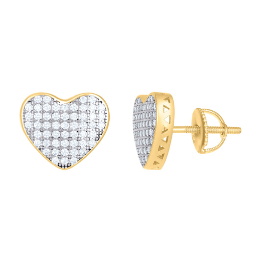 Sterling Silver Yellow-Tone Womens Round Cubic Zirconia Cluster Heart Stud Fashion Earrings