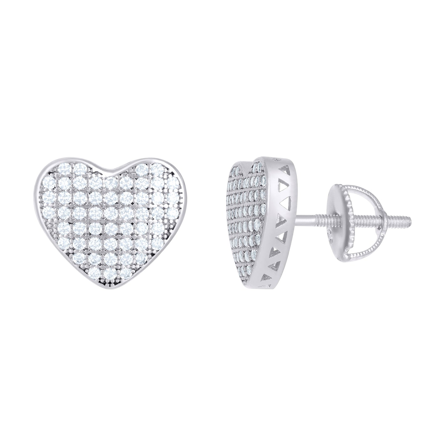 Sterling Silver Yellow-Tone Womens Round Cubic Zirconia Cluster Heart Stud Fashion Earrings