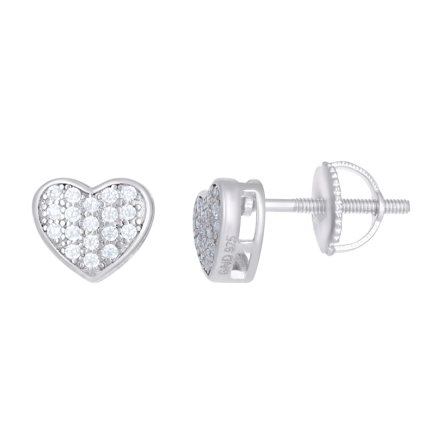 Sterling Silver Or Yellow-Tone Womens And Men Unisex Round Cubic Zirconia Heart Stud Cluster Fashion Earrings