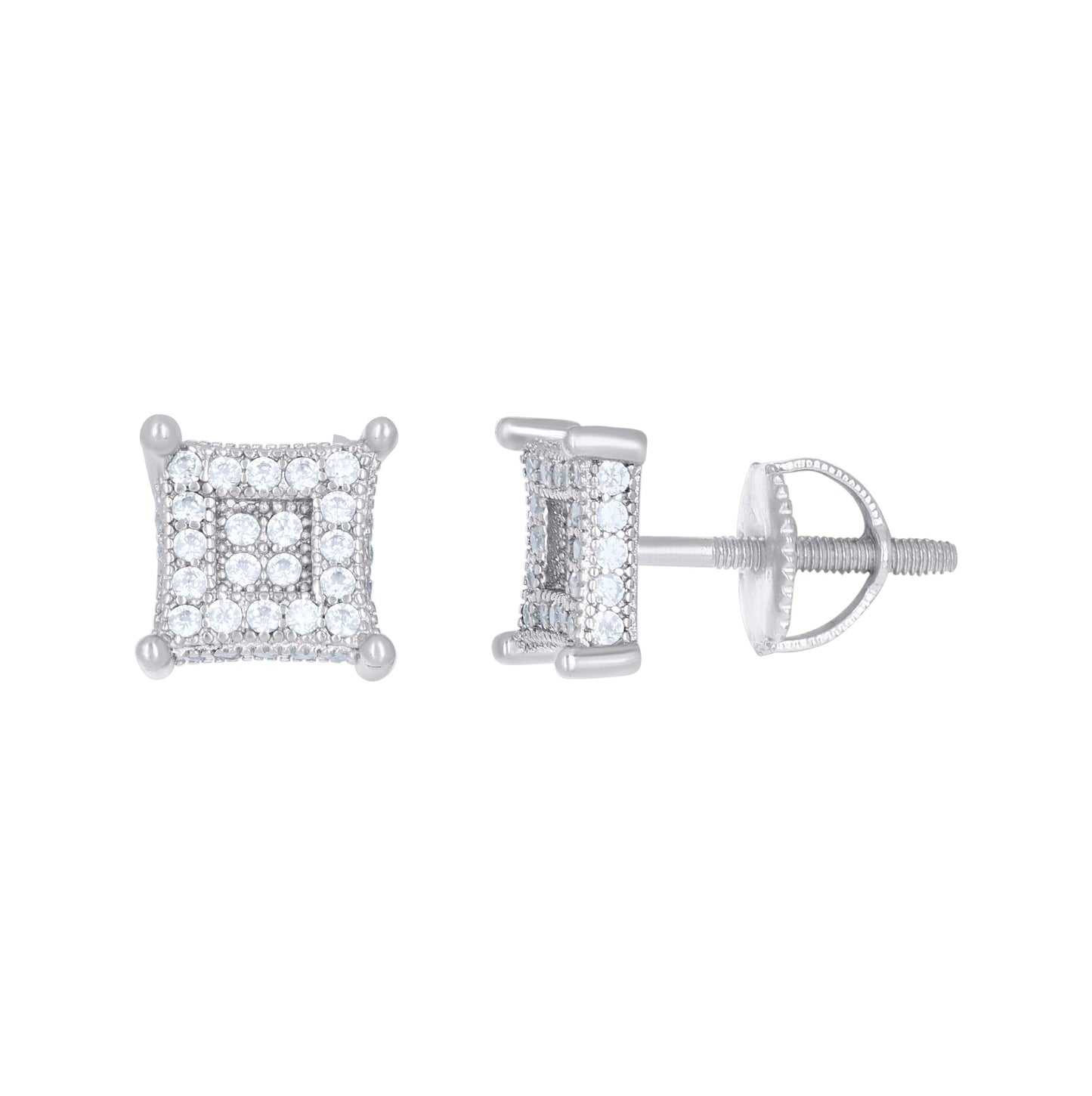 Sterling Silver Or Yellow-Tone Unisex Cubic-Zirconia Square Fashion Stud Earrings