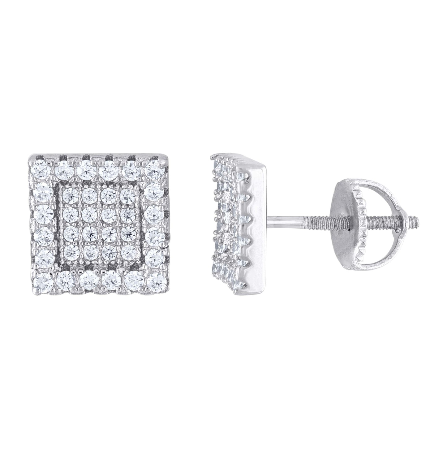 Sterling Silver Or Yellow-Tone Unisex Cubic Zirconia Square Stud 8.3mm Earrings