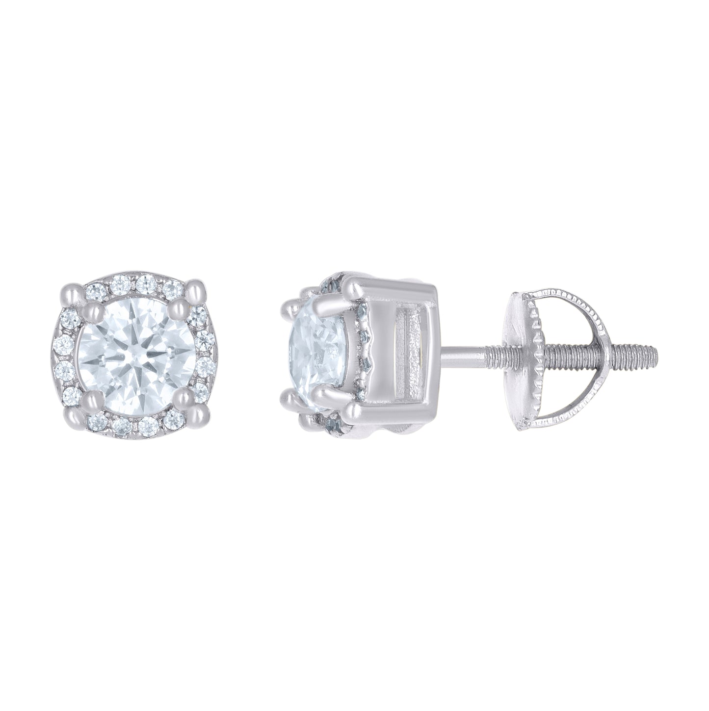 Sterling Silver Or Yellow-tone Unisex Cubic-Zirconia Fashion Stud Earrings