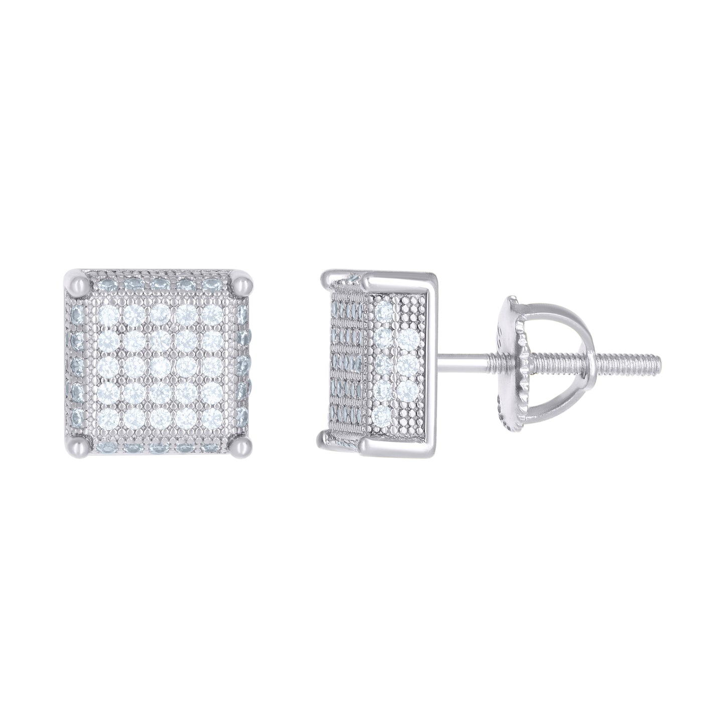 Sterling Silver Or Yellow-Tone Unisex Cubic-Zirconia Square Fashion Stud Earrings