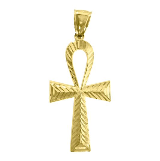 10K Yellow Gold Mens Ankh Cross Egyptian Religious Charm Pendant