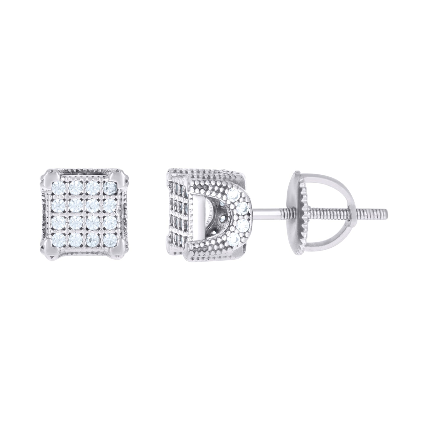 Sterling Silver Or Yellow-Tone Unisex Cubic-Zirconia Square Fashion Stud Earrings
