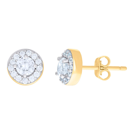 Sterling Silver Yellow-Tone Womens Cubic Zirconia Round Halo Stud Earrings