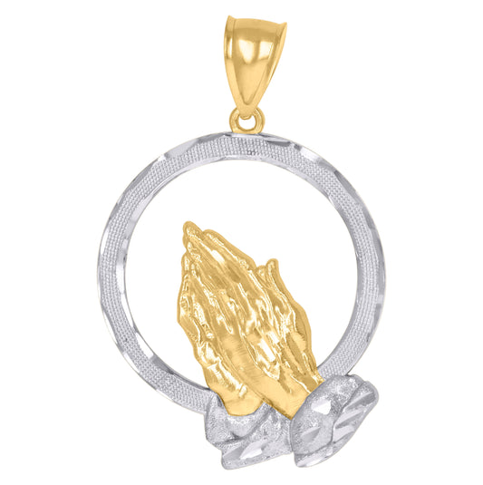 10K Two-Tone Gold Mens Women Praying Hands Religious Charm Pendant