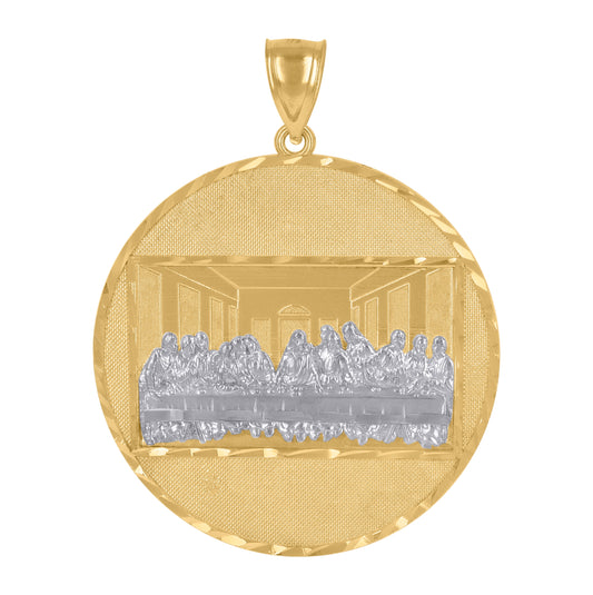 10K Two-Tone Gold Mens Women Diamond-Cut Last Supper Religious Medallion Charm Pendant