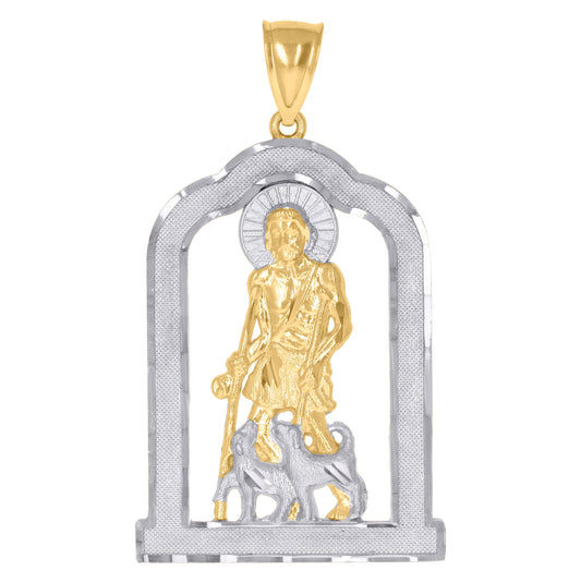 10K Gold Two-Tone Textured Mens Saint Lazarus Religious Charm Pendant