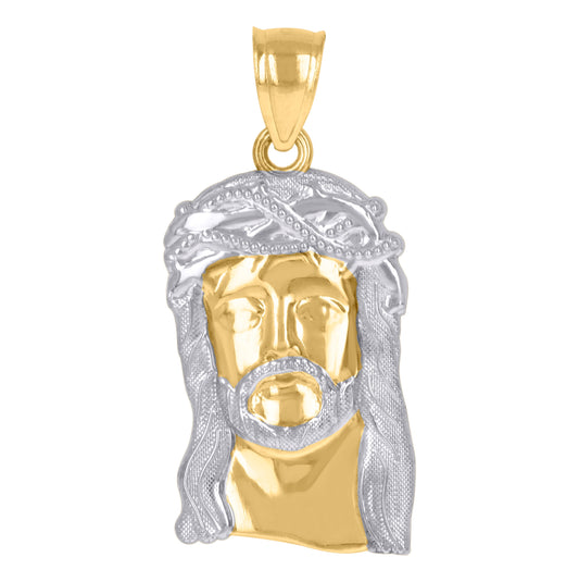 10K Gold Two-Tone Textured Mens Jesus Religious Charm Pendant