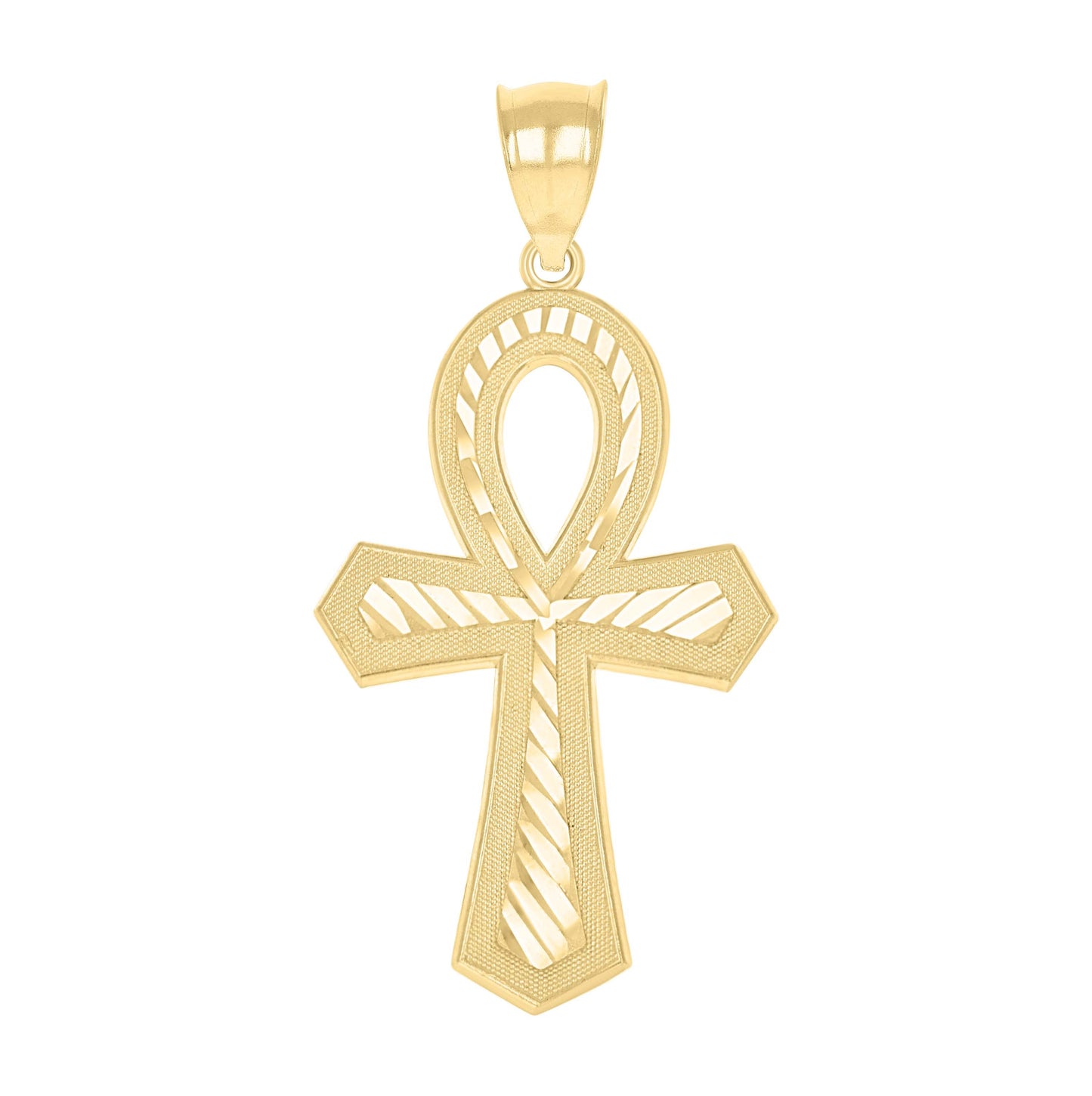 10K Two-Tone Gold Unisex Textured Ankh Cross Religious Charm Pendant