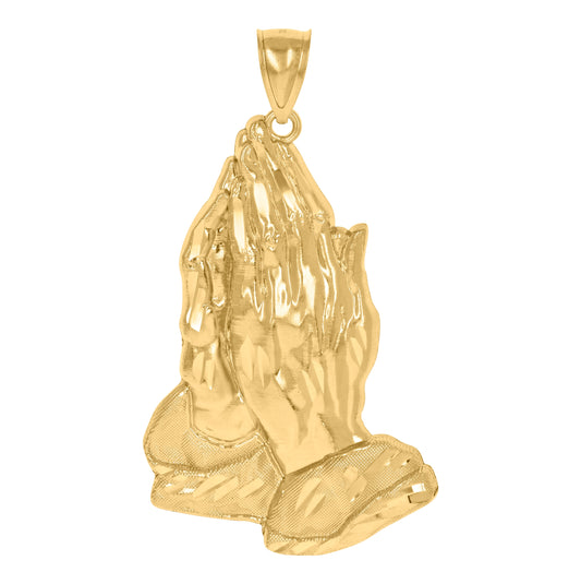 10K Two-Tone Gold Mens Women Praying Hands Religious Charm Pendant