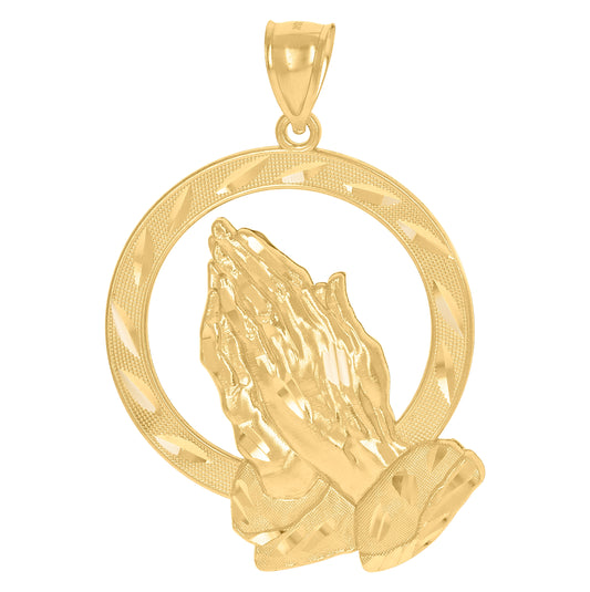 10K Two-Tone Gold Mens Women Praying Hands Religious Charm Pendant