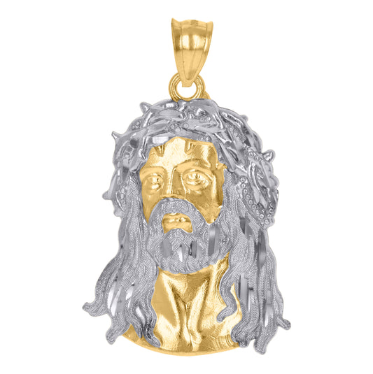 10K Gold Two-Tone Textured Mens Jesus Religious Charm Pendant